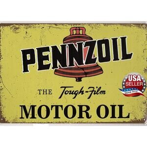Retro Tin Sign • Petroliana • Pennzoil • The Tough Film Motor Oil • Liberty Bell